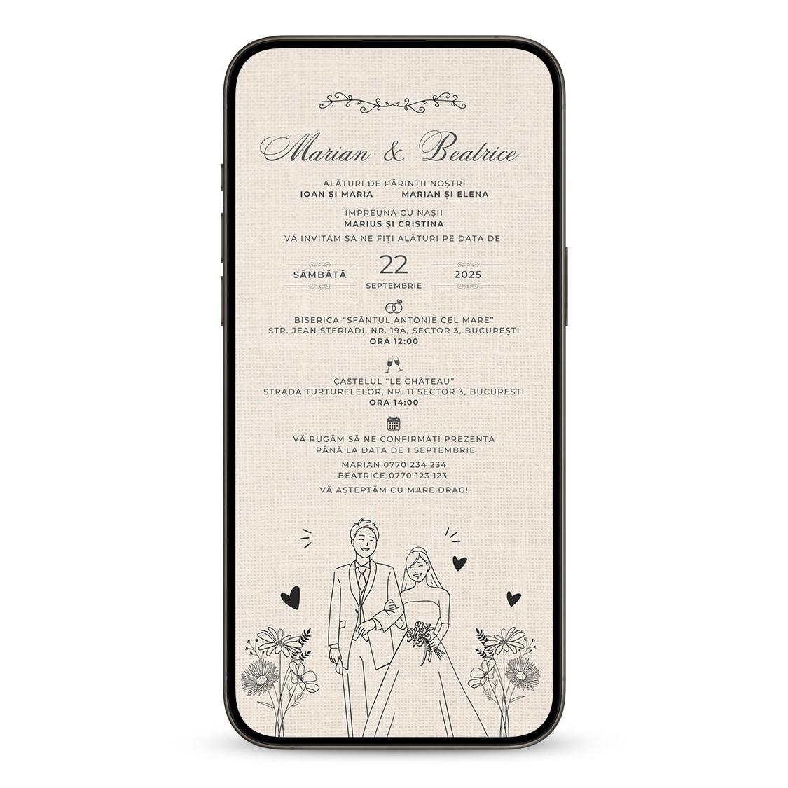 Invitatie Nunta Vintage, Format Digital-BalloonEvents.ro