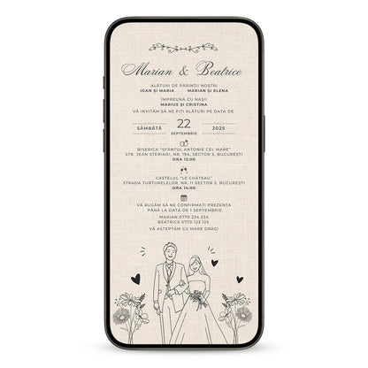 Invitatie Cununie Civila Vintage, Format Digital