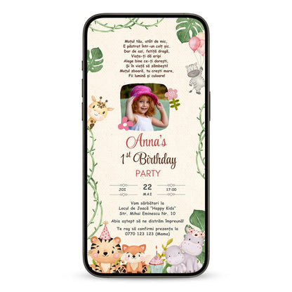 Invitatie Taierea Motului - Turta, Jungle Princess, Format Digital-BalloonEvents.ro