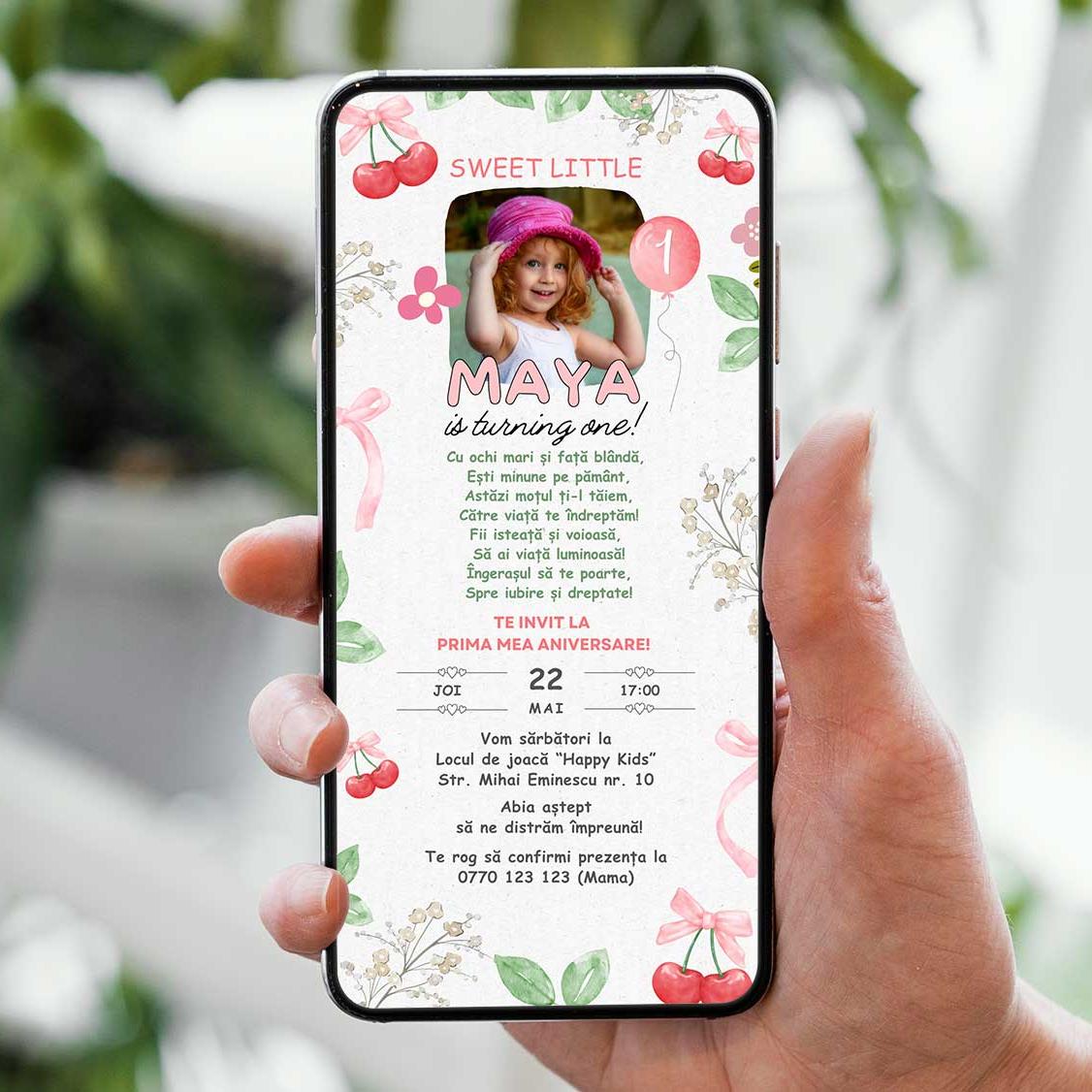 Invitatie Taierea Motului - Turta, Lovely Cherry, Format Digital-BalloonEvents.ro