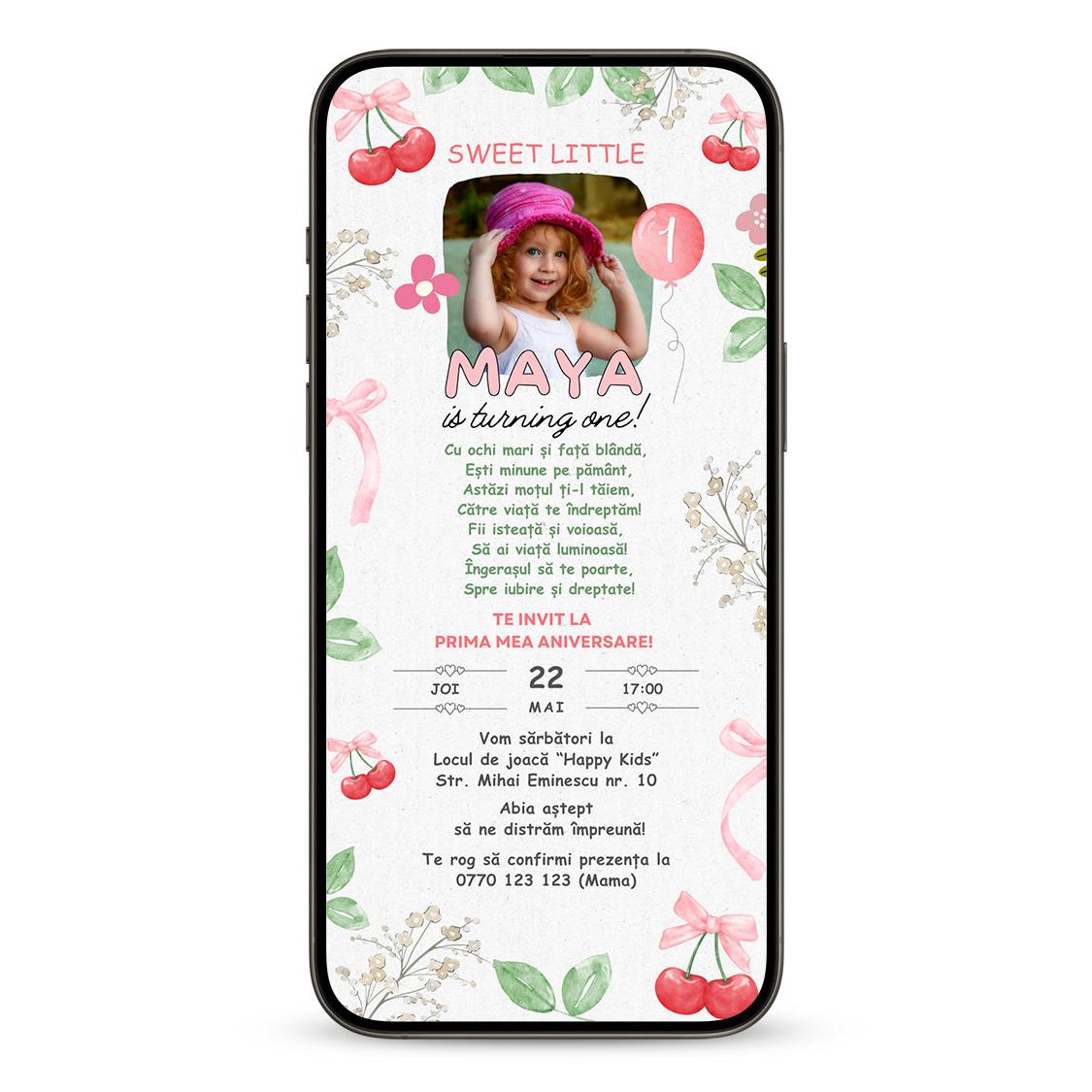 Invitatie Taierea Motului - Turta, Lovely Cherry, Format Digital-BalloonEvents.ro