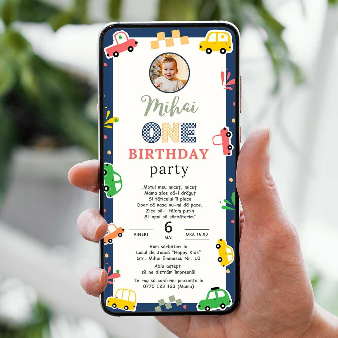 Invitatie Taierea Motului - Turta, Masinute Vesele, Format Digital-BalloonEvents.ro