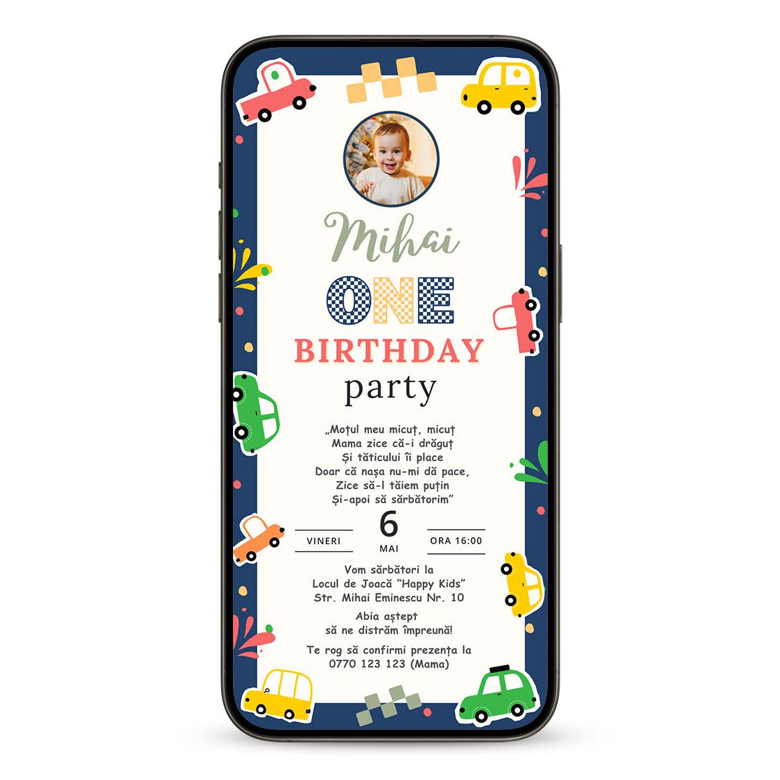 Invitatie Taierea Motului - Turta, Masinute Vesele, Format Digital-BalloonEvents.ro