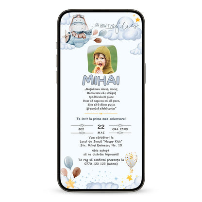 Invitatie Taierea Motului - Turta, Oh How Time Flies, Format Digital-BalloonEvents.ro