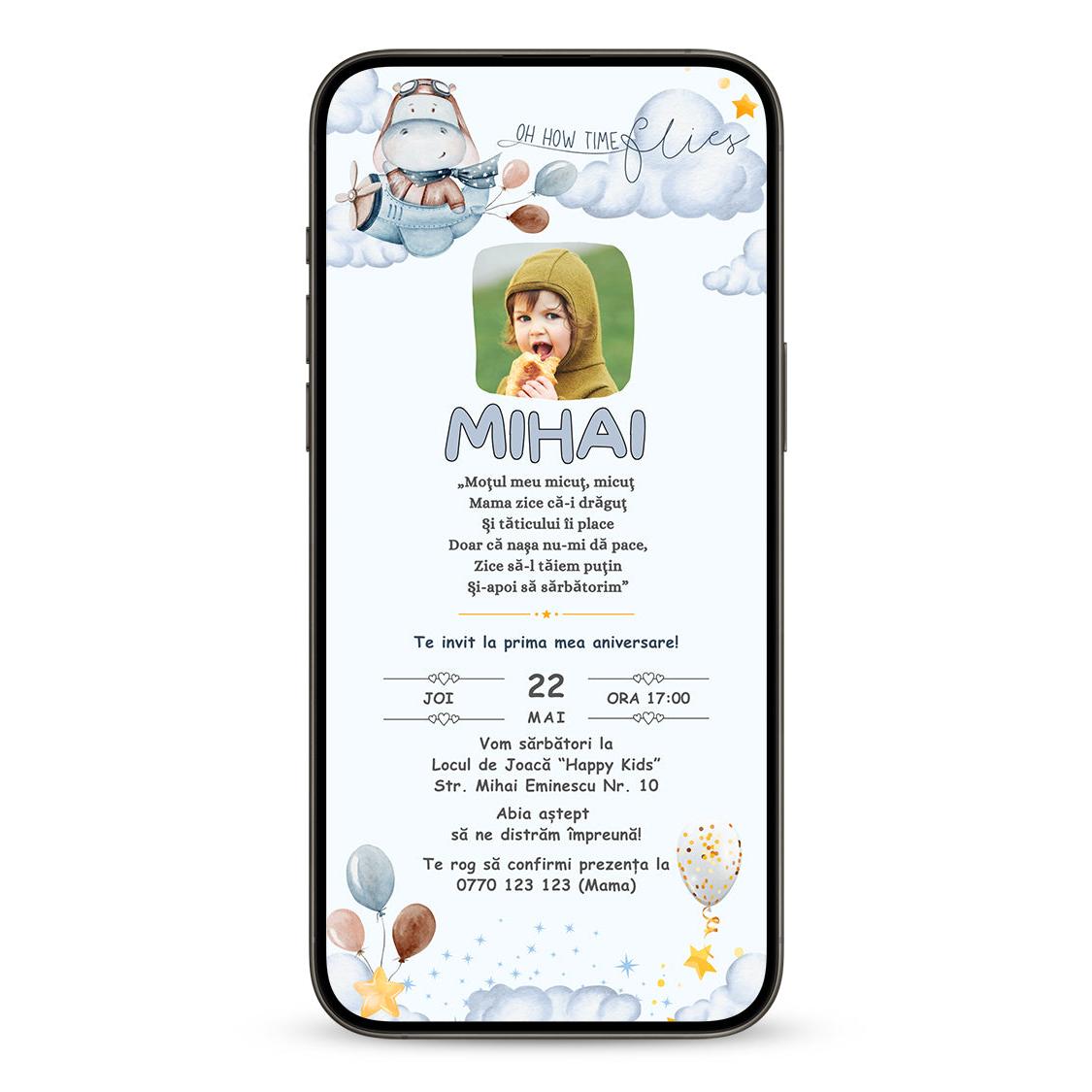 Invitatie Taierea Motului - Turta, Oh How Time Flies, Format Digital-BalloonEvents.ro