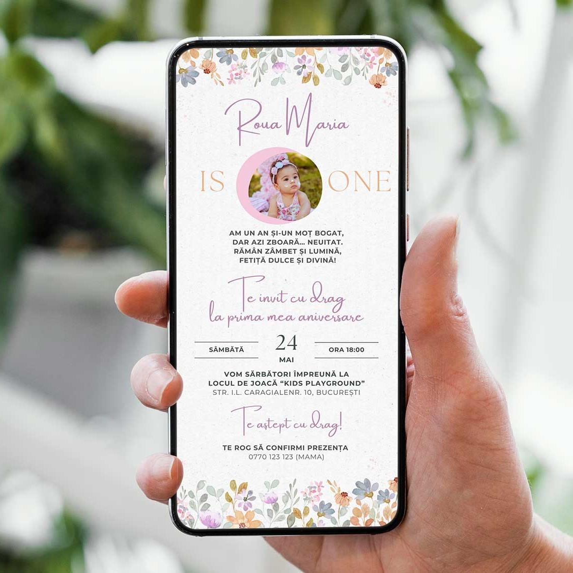 Invitatie Taierea Motului - Turta, Pastel Flower, Format Digital-BalloonEvents.ro