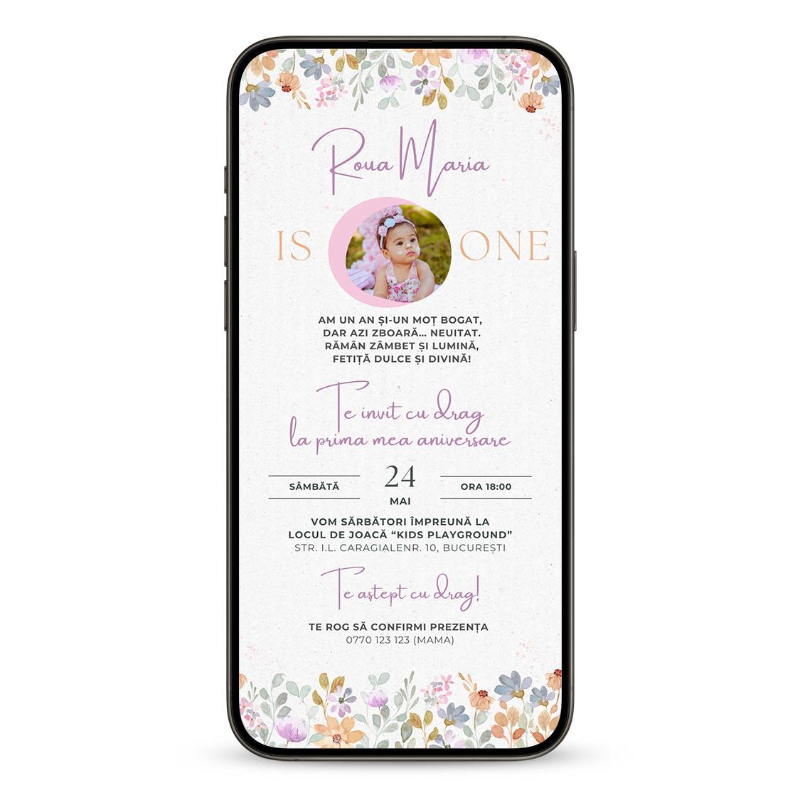 Invitatie Taierea Motului - Turta, Pastel Flower, Format Digital-BalloonEvents.ro