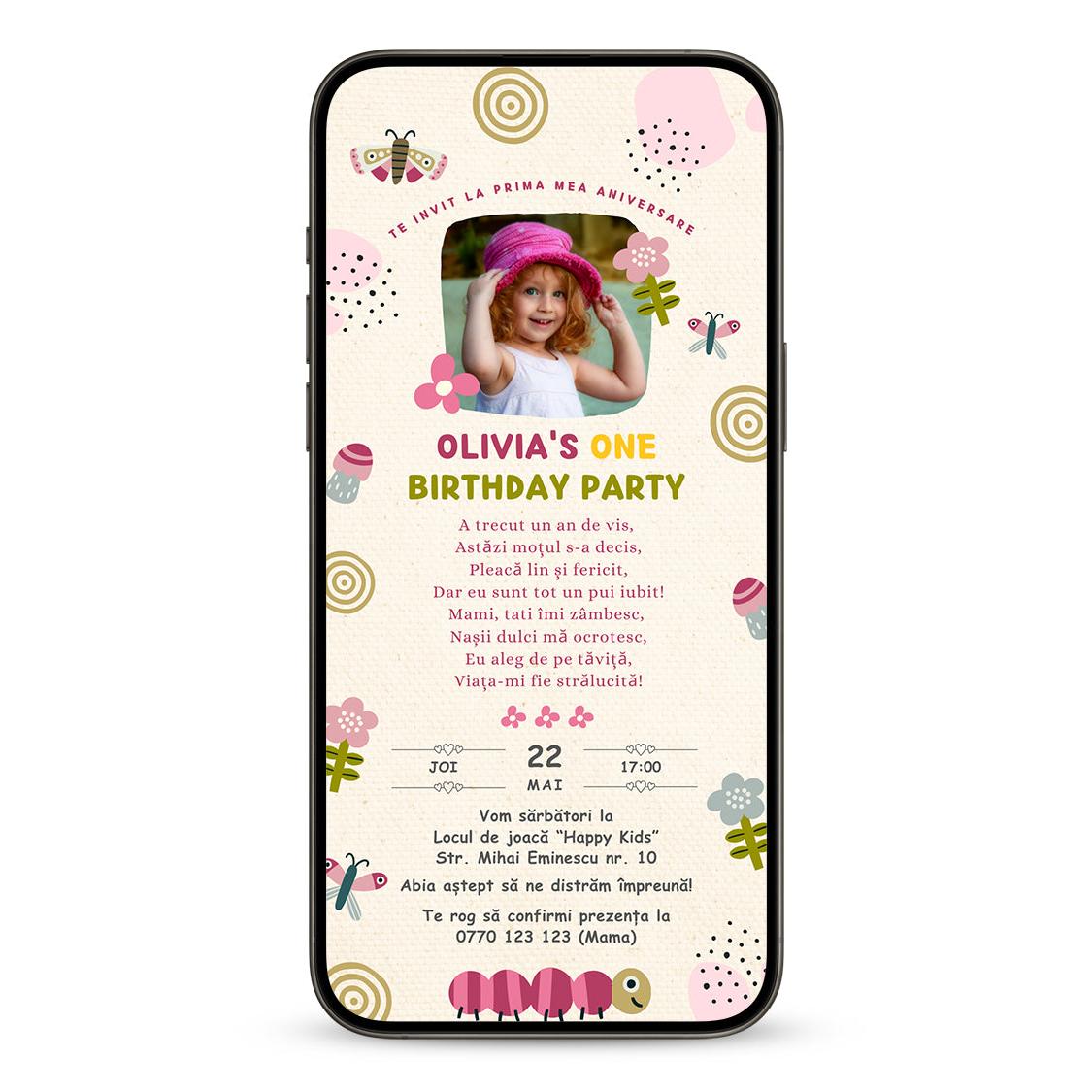 Invitatie Taierea Motului - Turta, Sweetie Butterfly, Format Digital