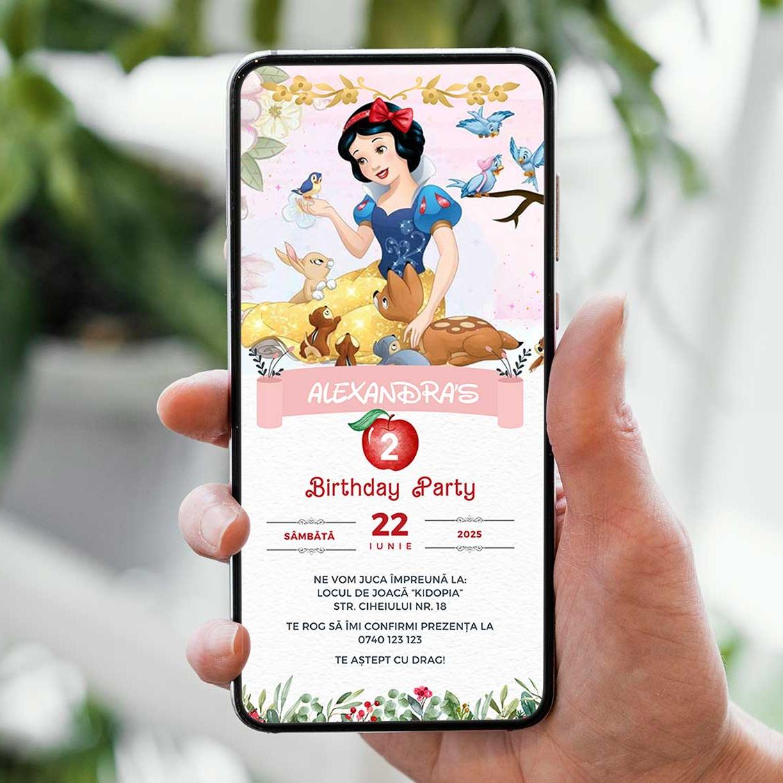 Invitatie Zi De Nastere Alba ca Zapada, Format Digital