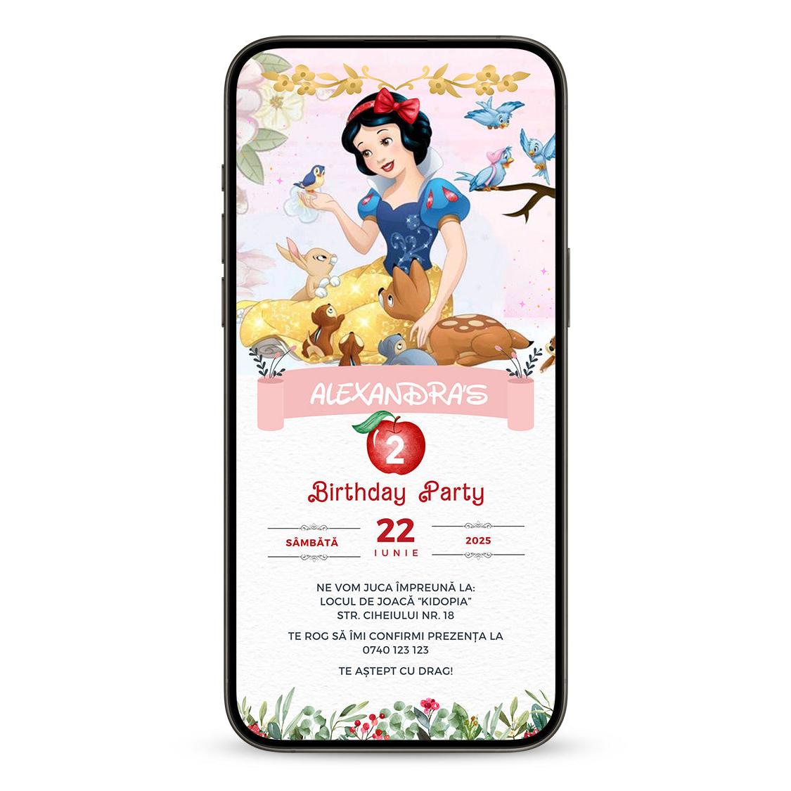 Invitatie Zi De Nastere Alba ca Zapada, Format Digital