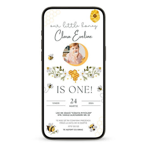 Invitatie Zi De Nastere, Albinuta, Format Digital-BalloonEvents.ro