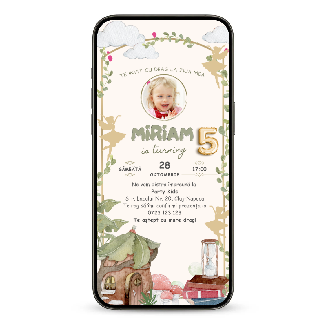 Invitatie Zi De Nastere Animata GIF, Beautiful Lady-BalloonEvents.ro