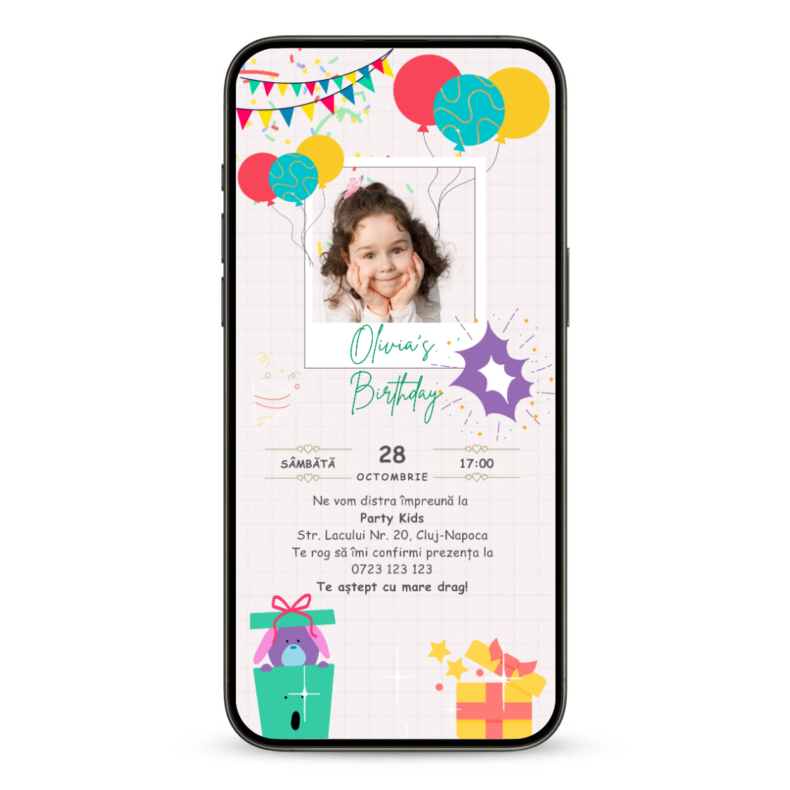 Invitatie Zi De Nastere Animata GIF, Best Birthday Party-BalloonEvents.ro