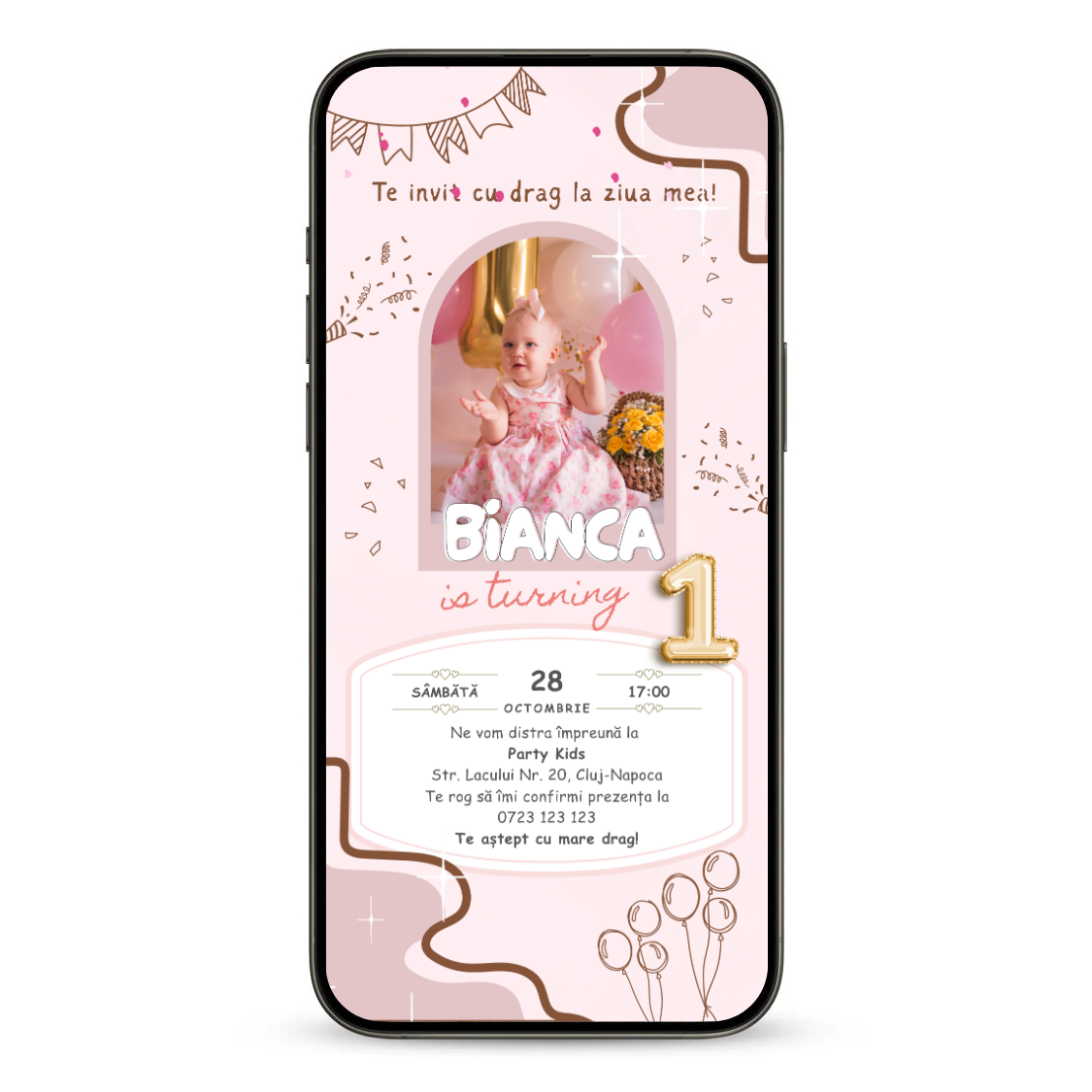 Invitatie Zi De Nastere Animata GIF, Elegant Girl-BalloonEvents.ro