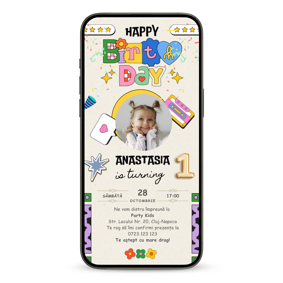 Invitatie Zi De Nastere Animata GIF, Happy Princess-BalloonEvents.ro