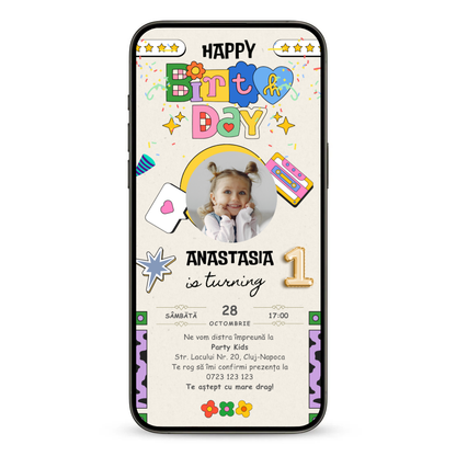 Invitatie Zi De Nastere Animata GIF, Happy Princess-BalloonEvents.ro