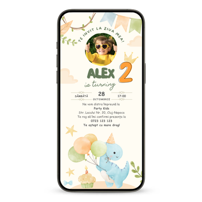 Invitatie Zi De Nastere Animata GIF, Party Dino-BalloonEvents.ro