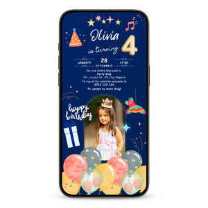 Invitatie Zi De Nastere Animata GIF, Party Girl-BalloonEvents.ro