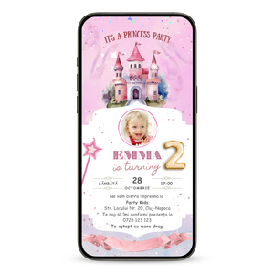 Invitatie Zi De Nastere Animata GIF, Princess Party-BalloonEvents.ro