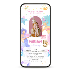 Invitatie Zi De Nastere Animata GIF, Printesa Sirena-BalloonEvents.ro