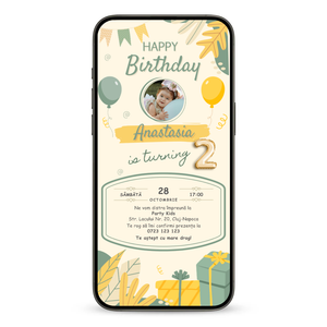 Invitatie Zi De Nastere Animata GIF, Retro Style Girl-BalloonEvents.ro