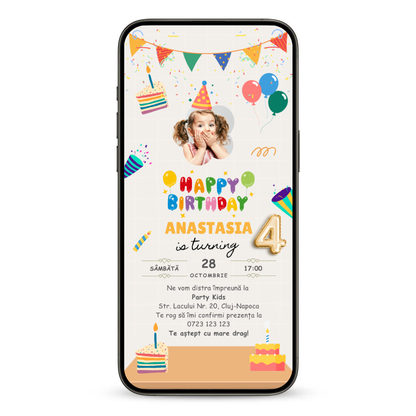 Invitatie Zi De Nastere Animata GIF, School Girl-BalloonEvents.ro