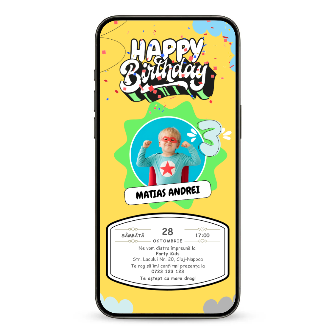 Invitatie Zi De Nastere Animata GIF, Super Hero-BalloonEvents.ro