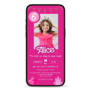 Invitatie Zi de Nastere Barbie, Format Digital-BalloonEvents.ro