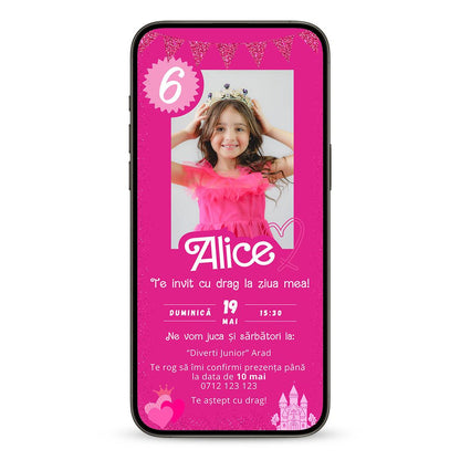 Invitatie Zi de Nastere Barbie, Format Digital-BalloonEvents.ro