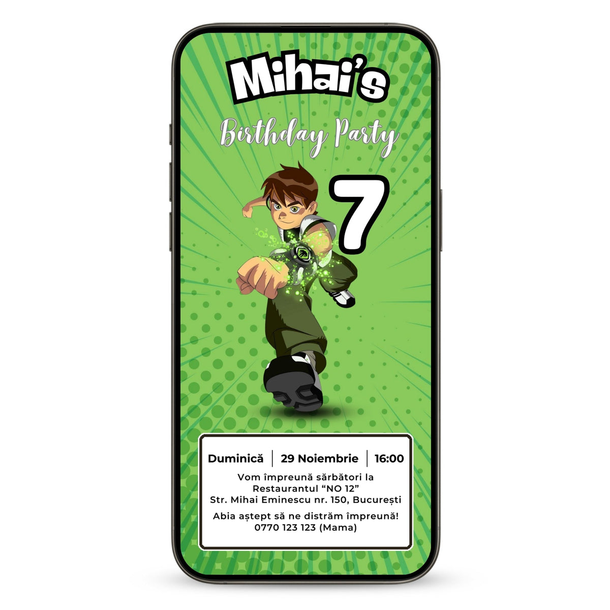 Invitatie Zi De Nastere Ben 10, Format Digital-BalloonEvents.ro