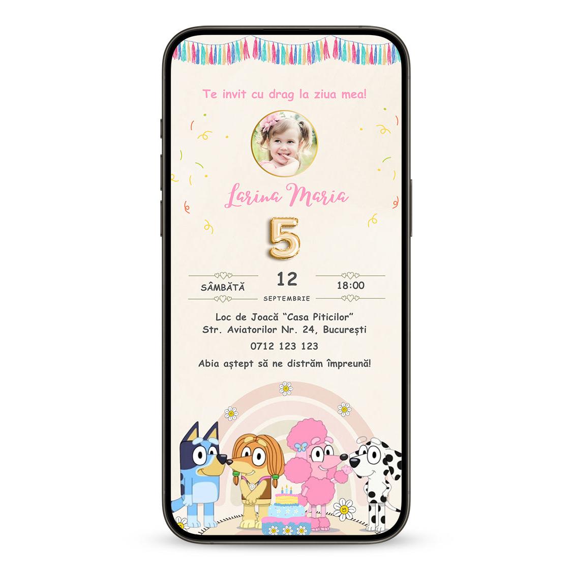 Invitatie Zi De Nastere Bluey Fetita, Format Digital-BalloonEvents.ro