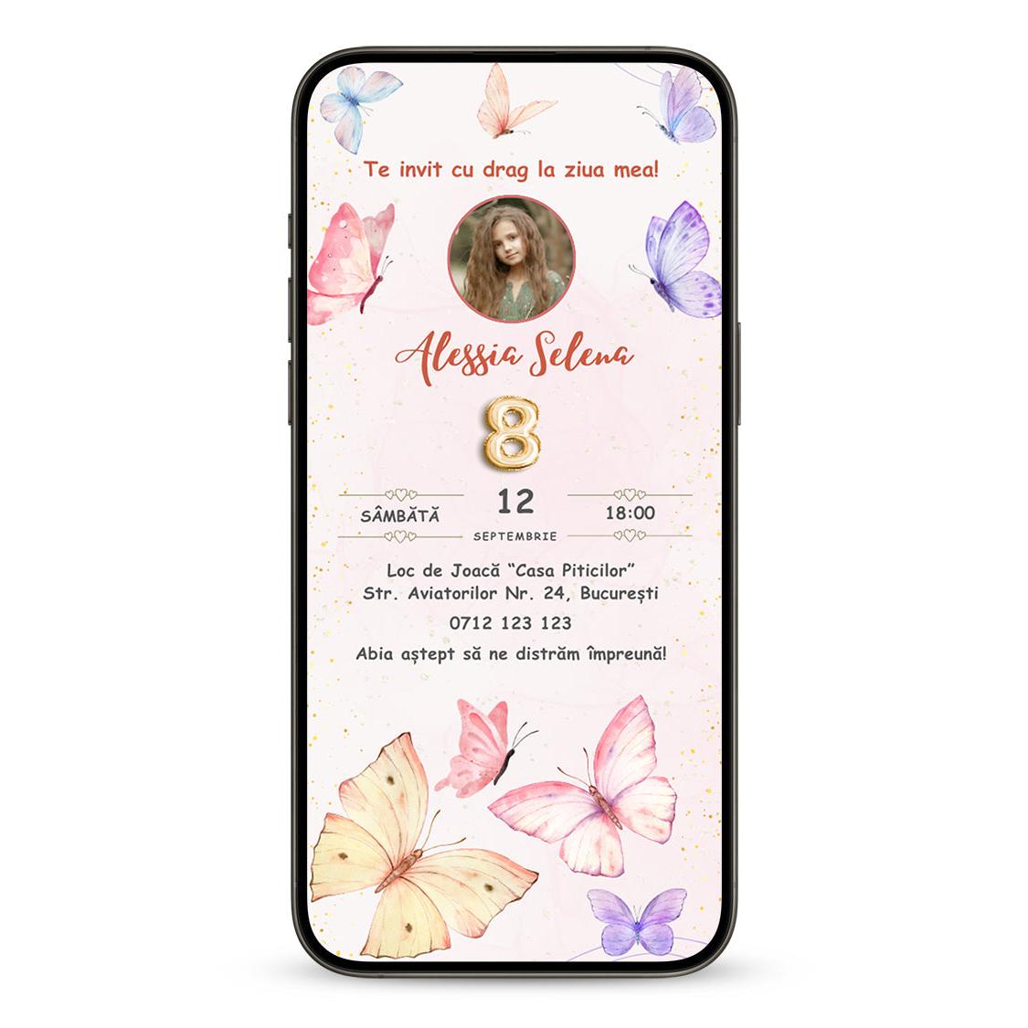 Invitatie Zi De Nastere Butterfly, Format Digital-BalloonEvents.ro