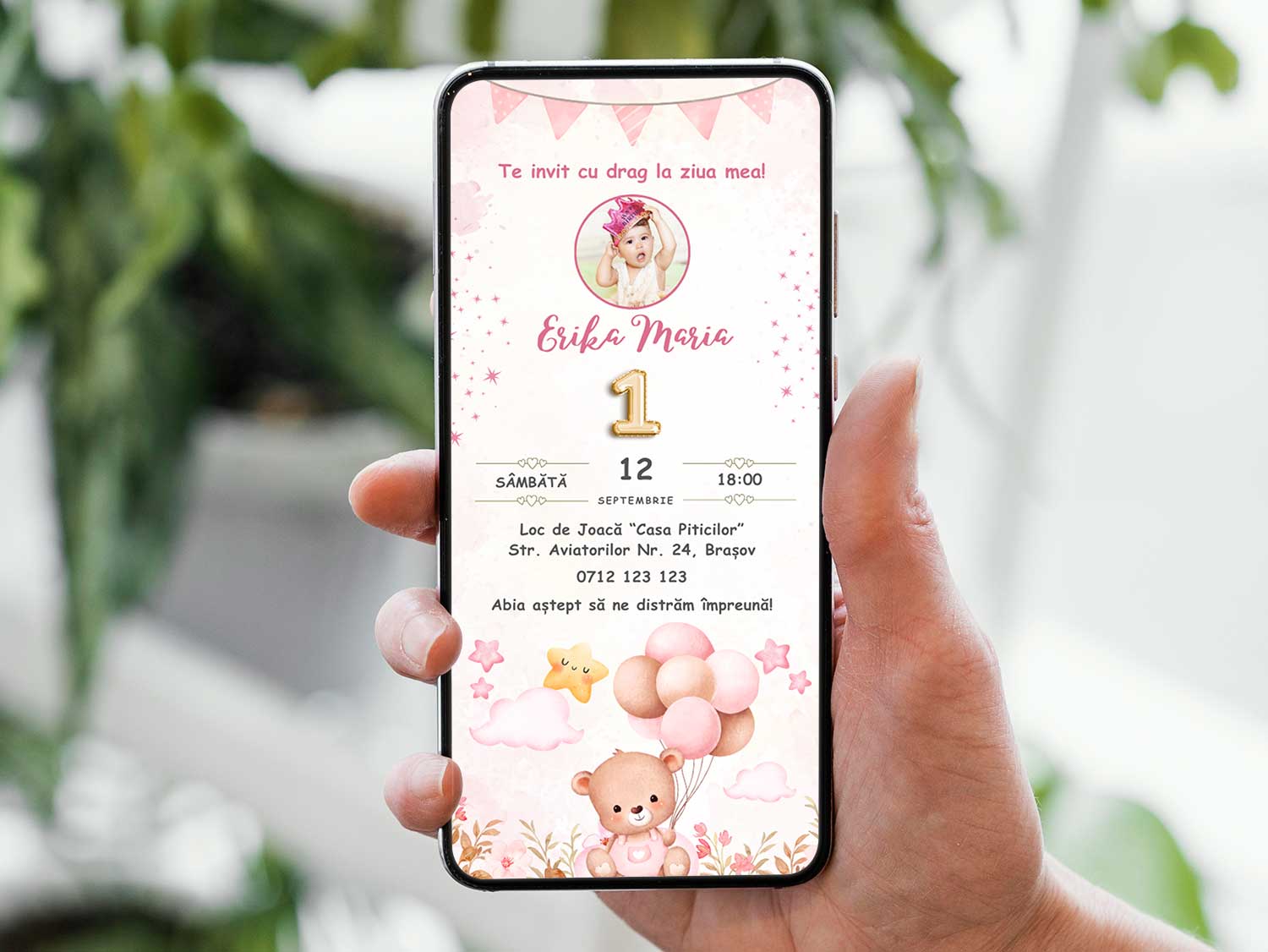 Invitatie Zi De Nastere Cute Bear, Format Digital-BalloonEvents.ro