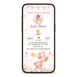 Invitatie Zi De Nastere Cute Bear, Format Digital-BalloonEvents.ro