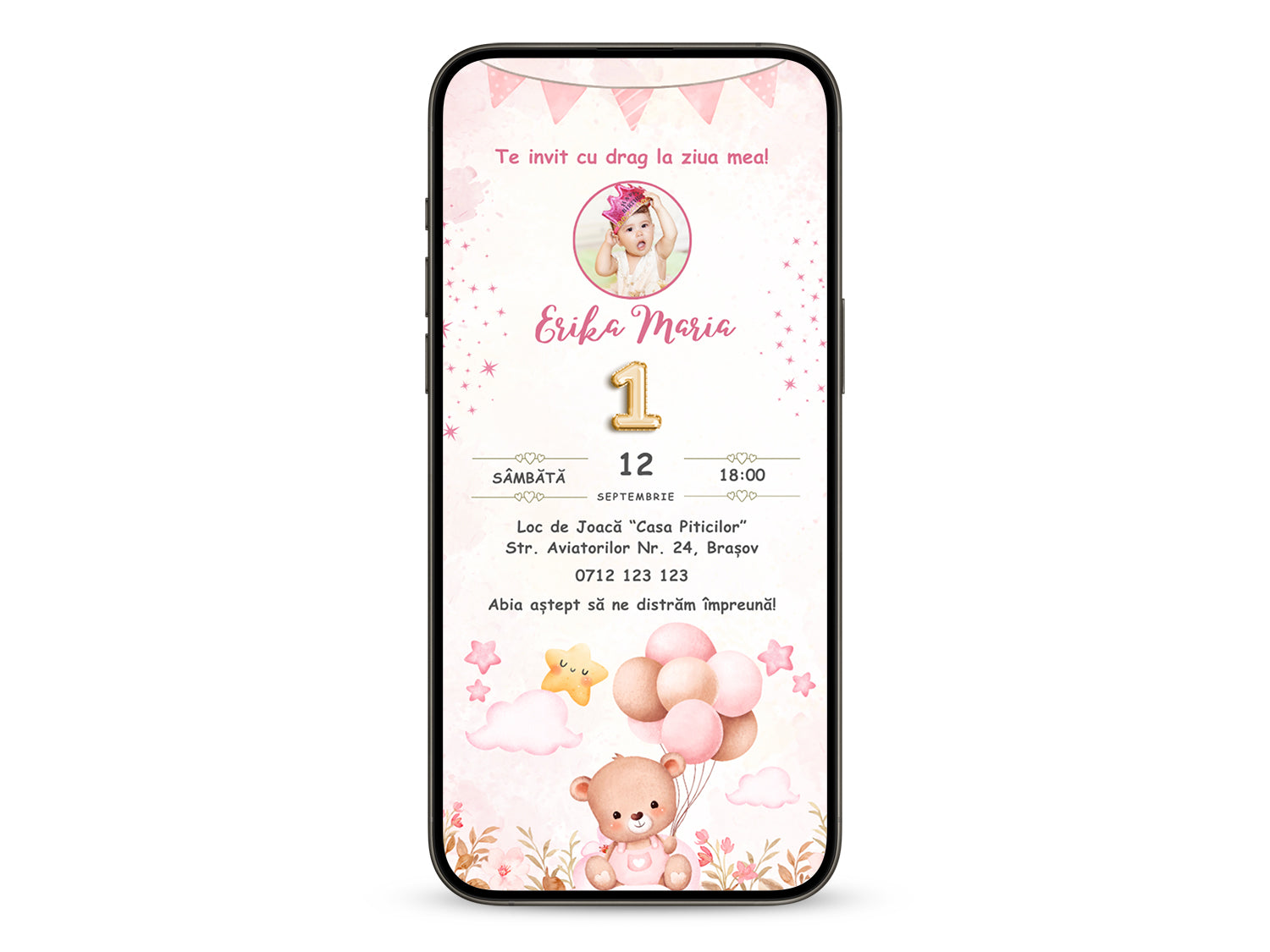 Invitatie Zi De Nastere Cute Bear, Format Digital-BalloonEvents.ro