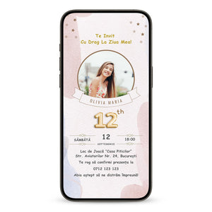 Invitatie Zi de Nastere Delicate Birthday, Format Digital-BalloonEvents.ro