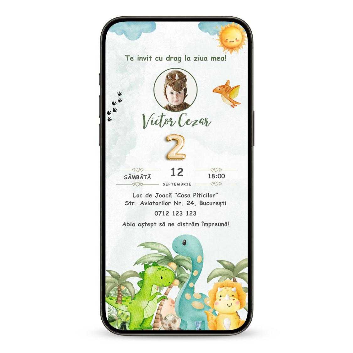 Invitatie Zi De Nastere Dino, Format Digital-BalloonEvents.ro