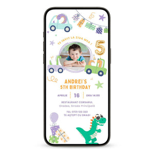 Invitatie Zi De Nastere Dinozaur, Format Digital-BalloonEvents.ro