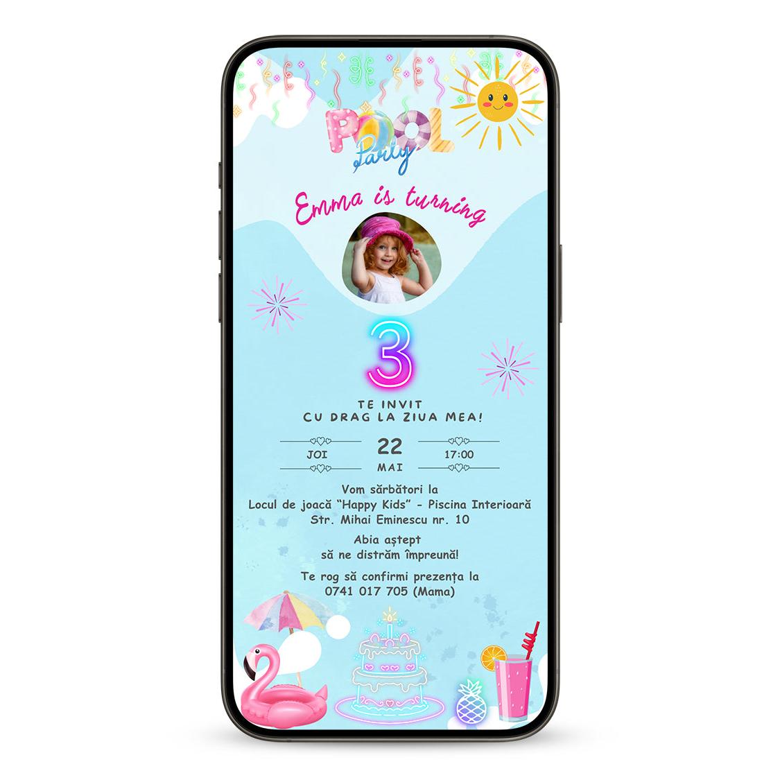 Invitatie Zi De Nastere Electric Pool Party, Format Digital-BalloonEvents.ro