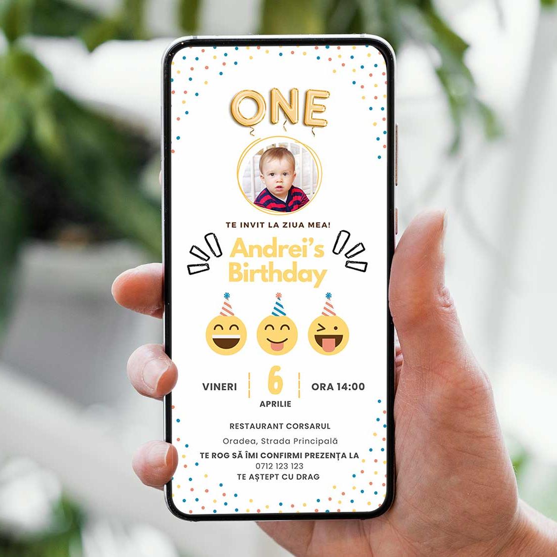 Invitatie Zi De Nastere Emoji, Format Digital-BalloonEvents.ro