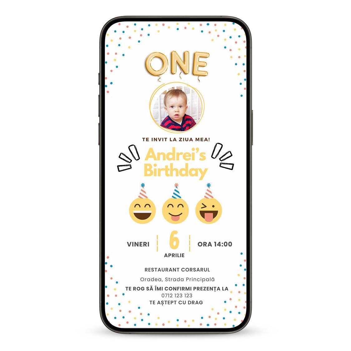Invitatie Zi De Nastere Emoji, Format Digital-BalloonEvents.ro