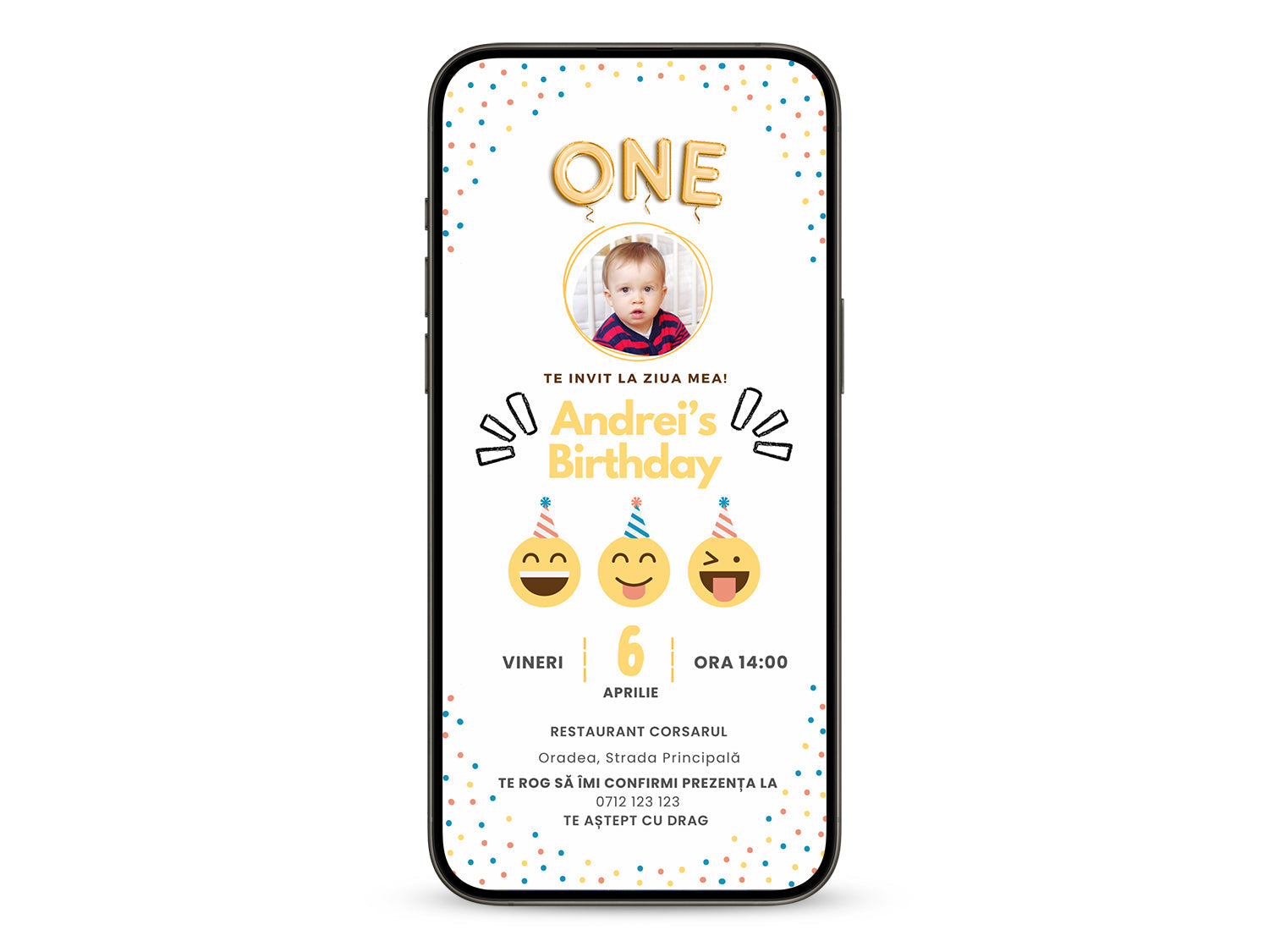 Invitatie Zi De Nastere Emoji, Format Digital