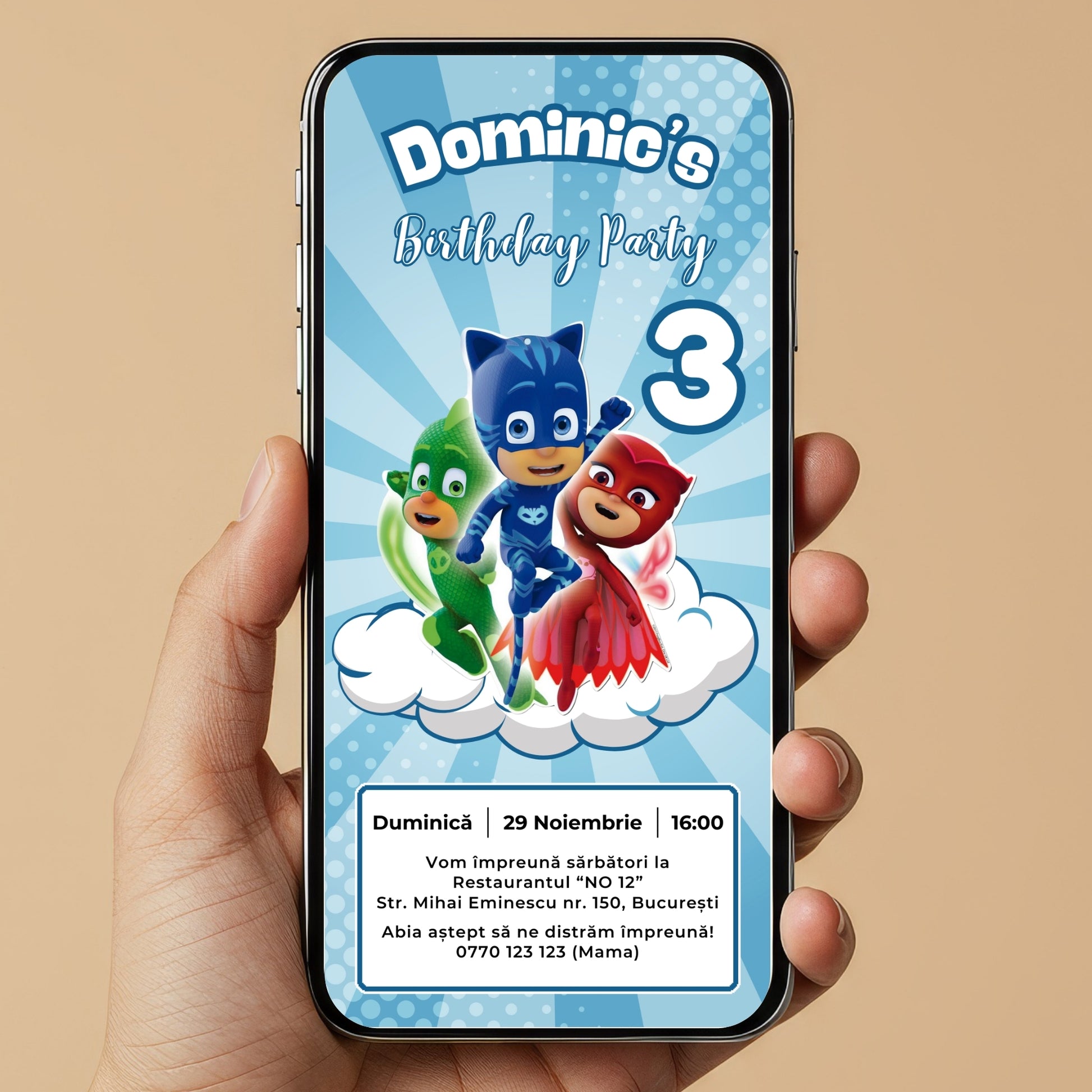 Invitatie Zi De Nastere Eroi in Pijama, Format Digital