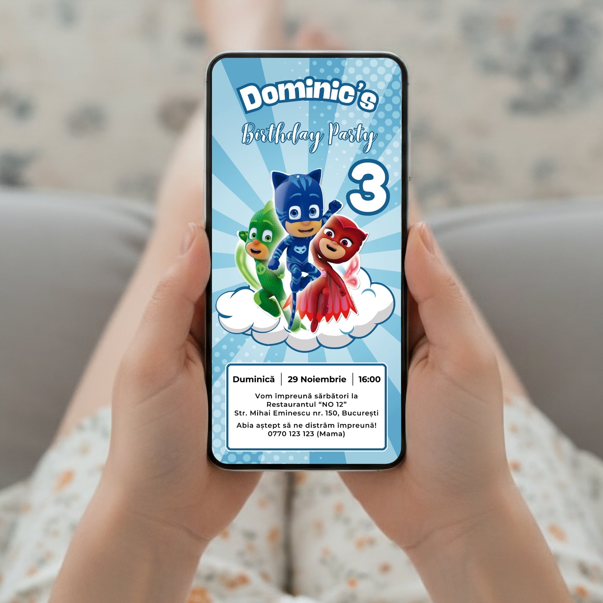 Invitatie Zi De Nastere Eroi in Pijama, Format Digital