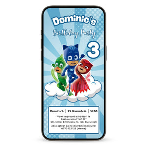 Invitatie Zi De Nastere Eroi in Pijama, Format Digital