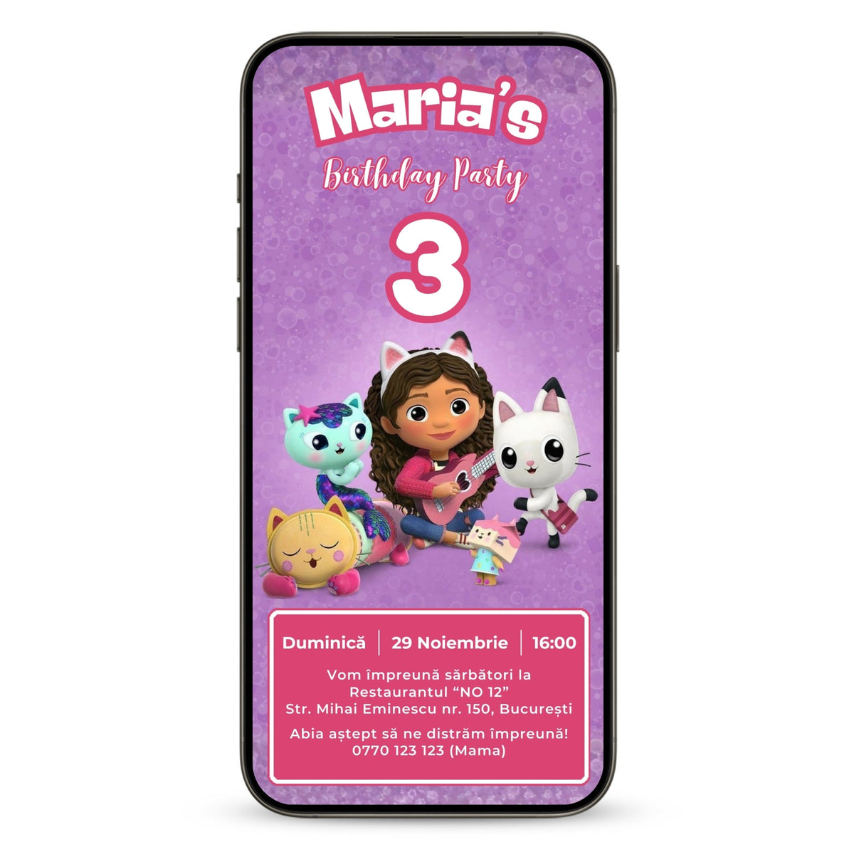 Invitatie Zi De Nastere Gabby's Dollhouse, Format Digital-BalloonEvents.ro