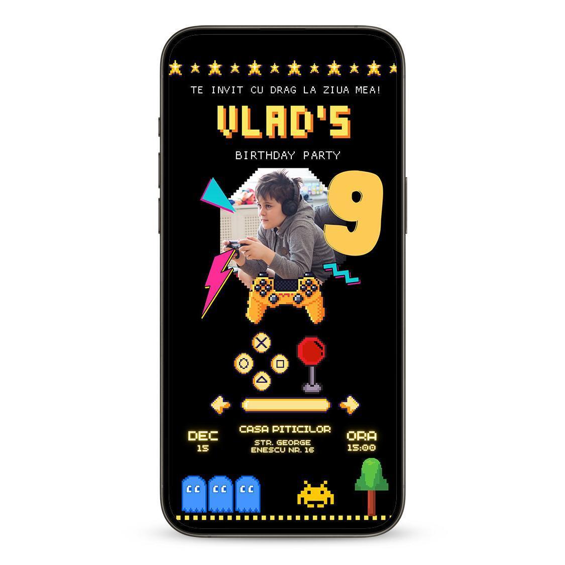 Invitatie Zi de Nastere Gamer, Format Digital-BalloonEvents.ro