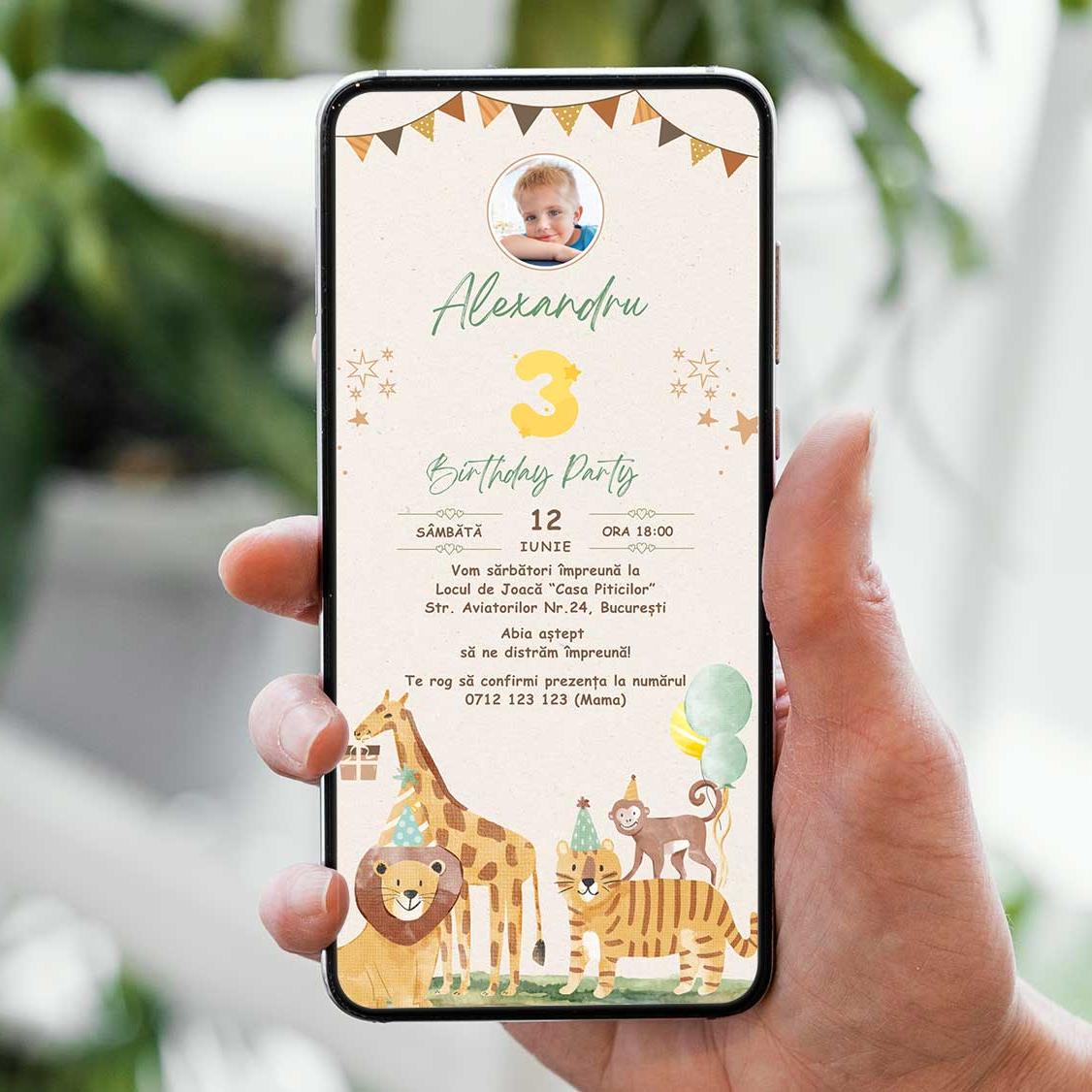 Invitatie Zi De Nastere Goldie Safari, Format Digital