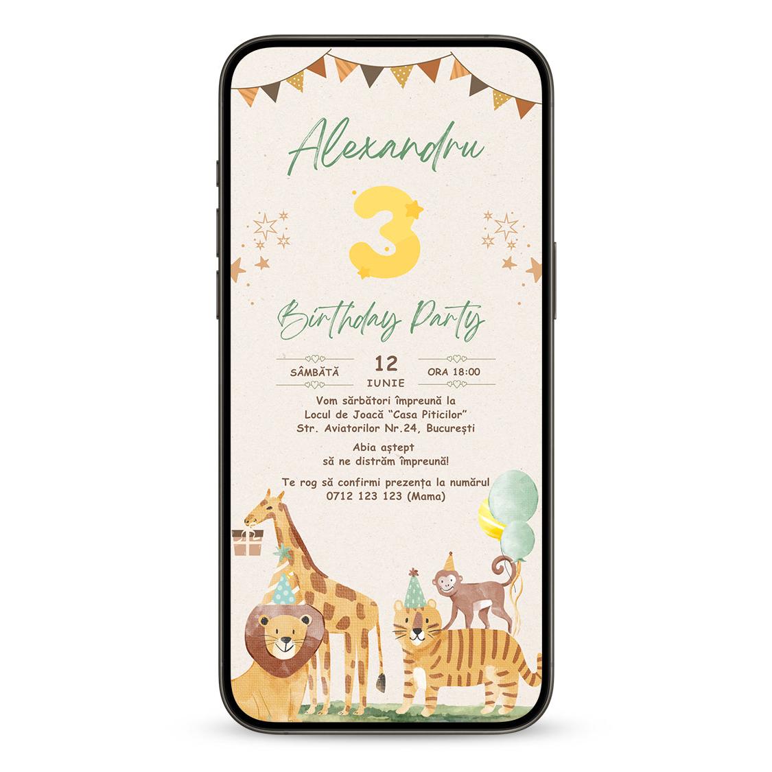Invitatie Zi De Nastere Goldie Safari, Format Digital