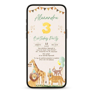 Invitatie Zi De Nastere Goldie Safari, Format Digital
